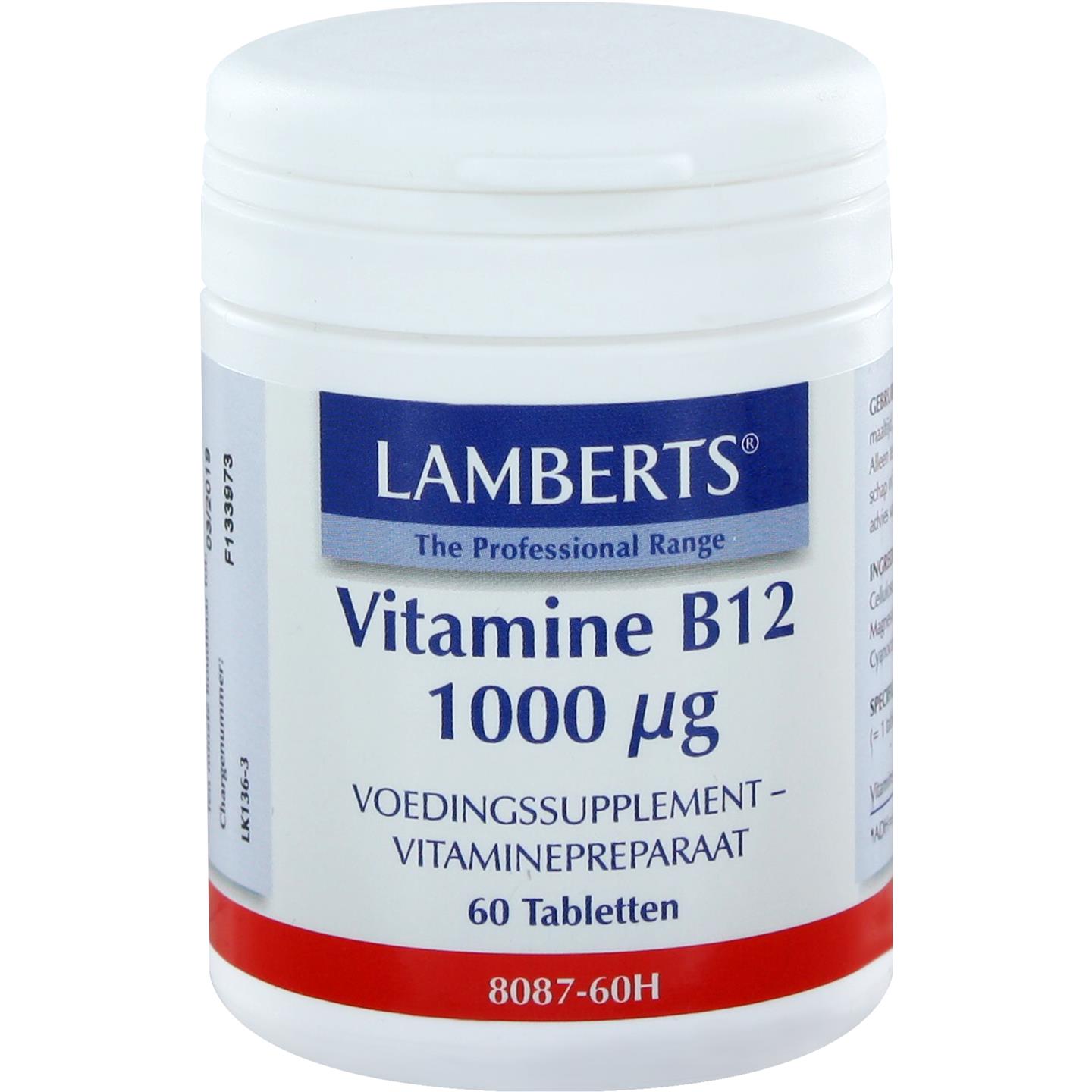 pint intern analyseren Vitamine B12 1000 mcg (als Cyanocobalamine) (Lamberts)