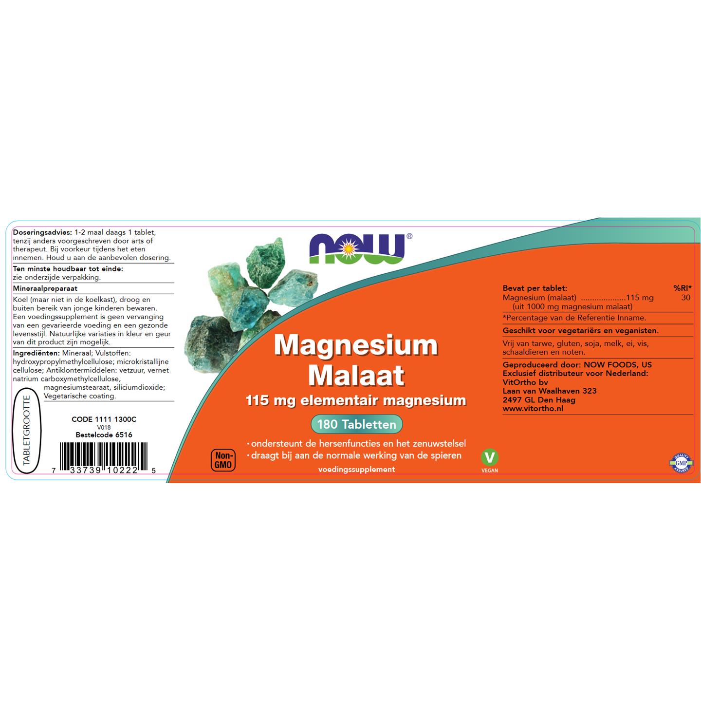 Min voeden sigaar Magnesium Malaat 115 mg (NOW )