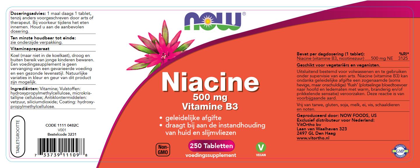 Niacine 500 mg vitamine B3 geleidelijke afgifte