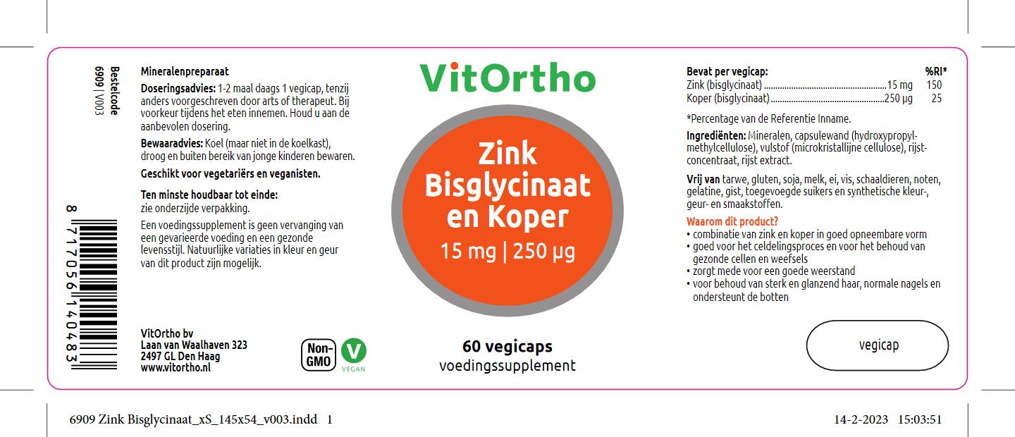 Zink Bisglycinaat 15 mg en Koper 250 mcg